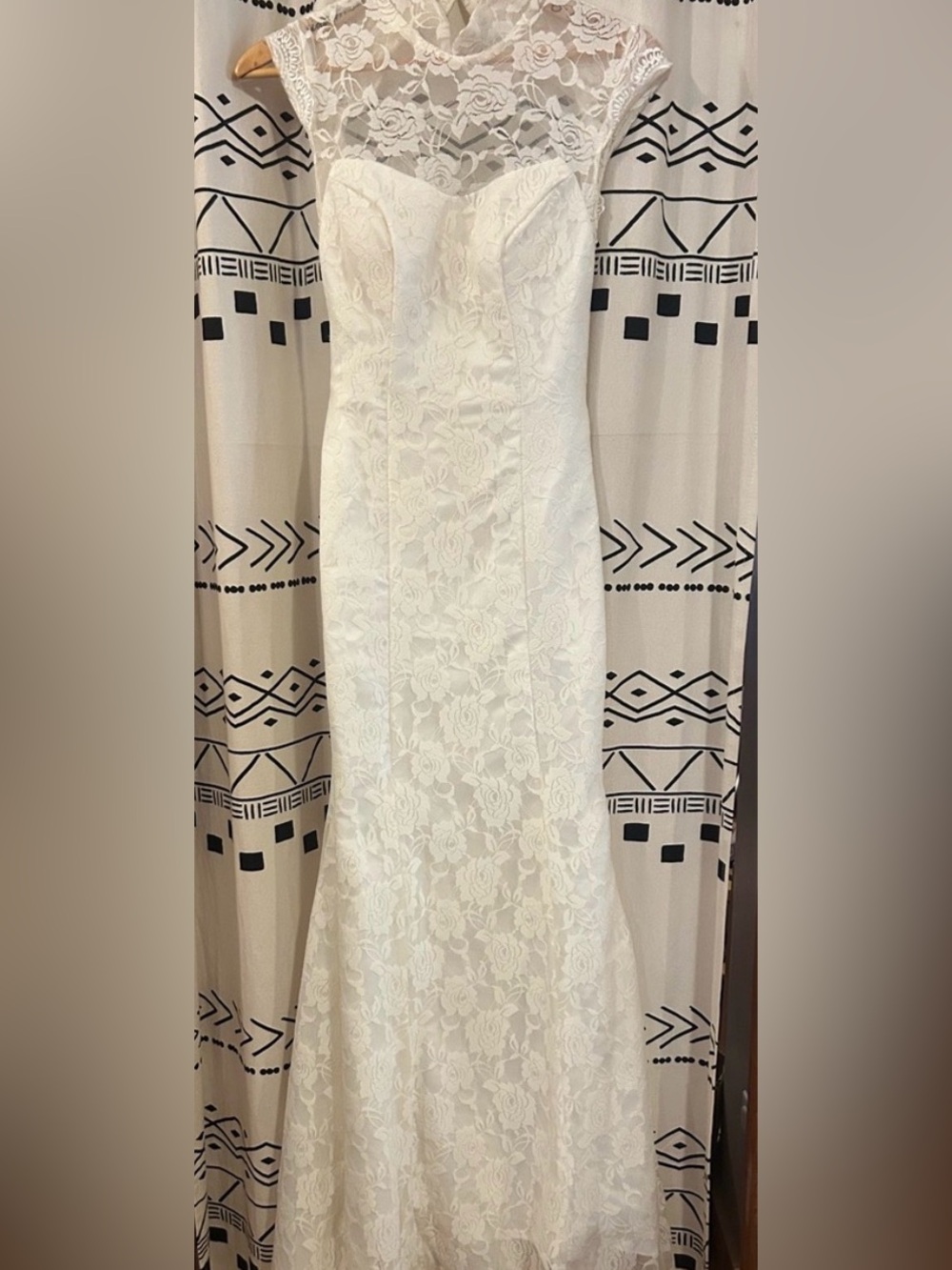 Gorgeous Ivory Lace High-Neck Mermaid Bridal Gown Perfect for Rehearsal Dinne